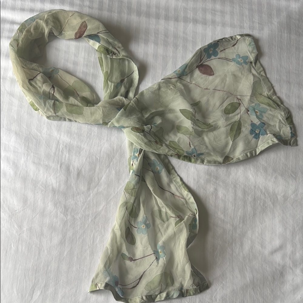 Floral Sheer Scarf - Green and Blue